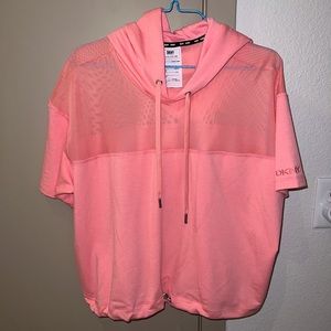 DKNY pink short sleeve top with hood size L